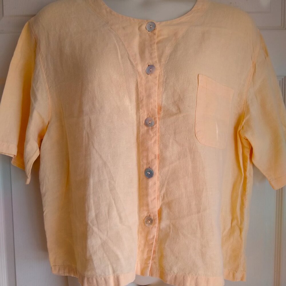 Coldwater Creek Linen size XL Oversized Women's Yellow Short Sleeve